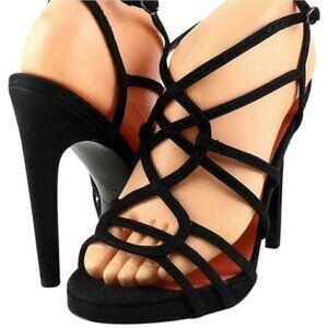 Via Spiga promise black glitter strappy heels 10